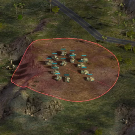 A red ring dragged around a group of tanks.