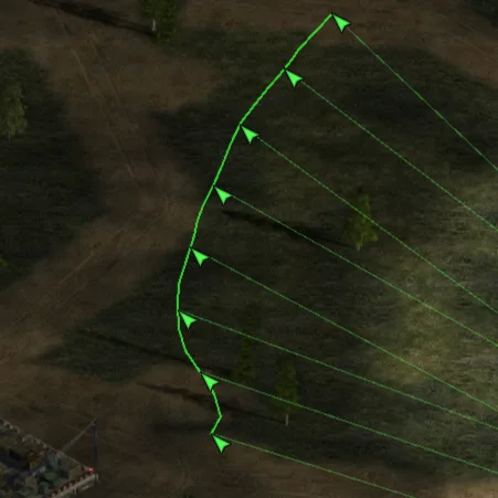 Green lines fanning out to the stations of a move drag.